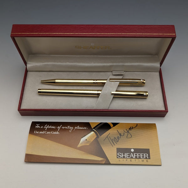 US Vintage Sheaffer Fountain Pen Gold Plated Fountain Pen and Ballpoint Pen Set with Case